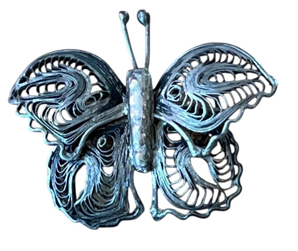VINTAGE SILVER FILIGREE BUTTERFLY PIN BROOCH